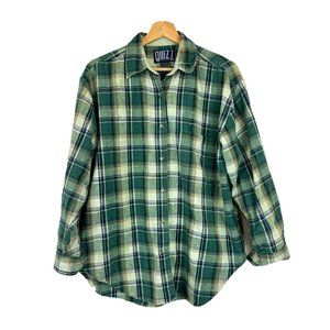 VTG 90s Y2K Quizz Green Plaid Button Down Shirt M